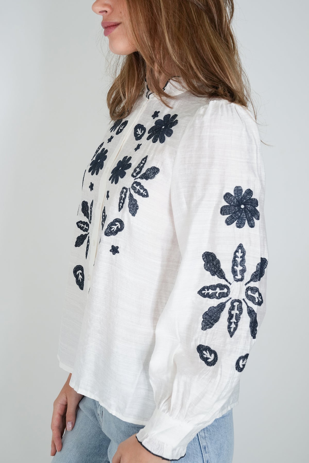Navy Embroidered Viscose Shirt