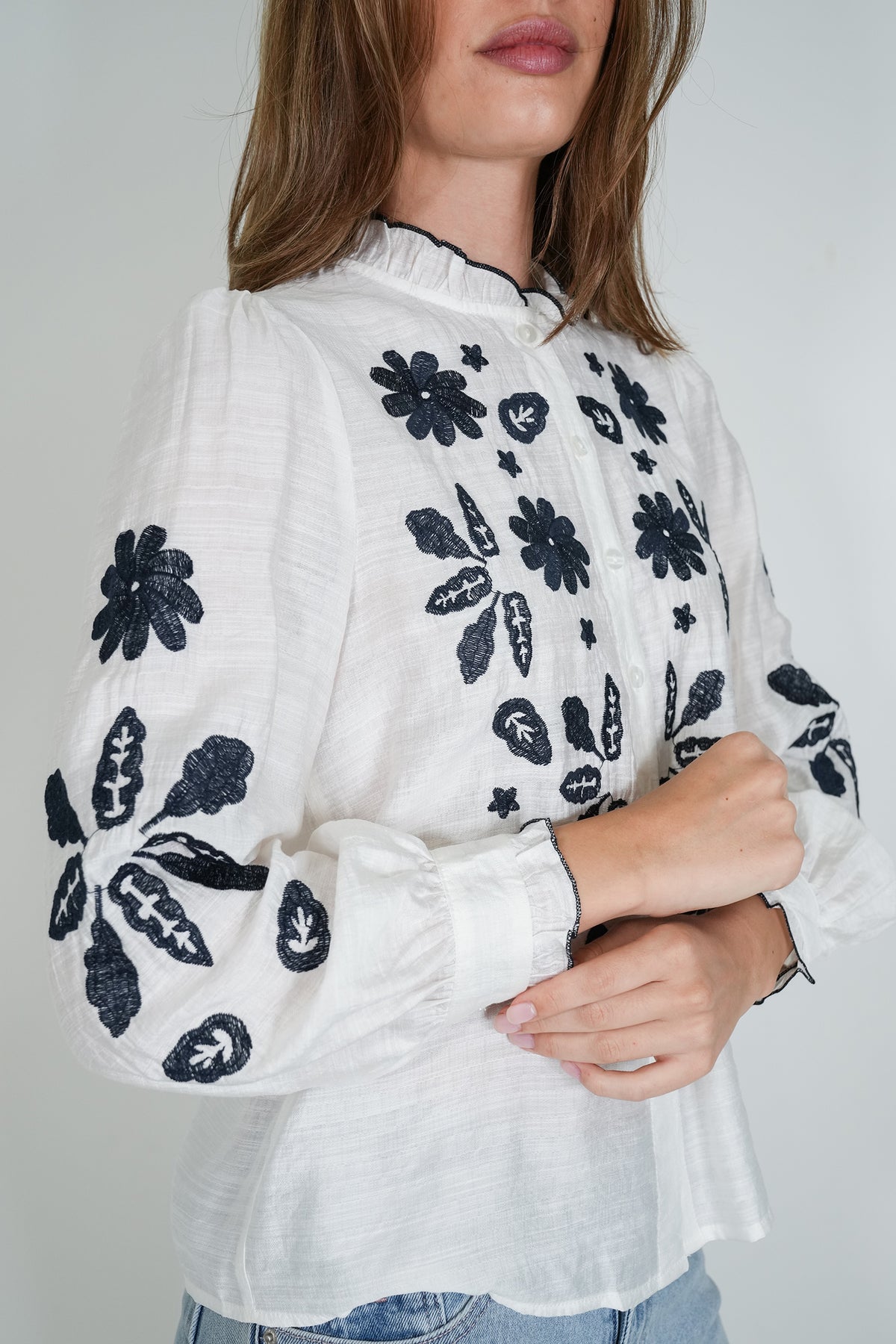 Navy Embroidered Viscose Shirt
