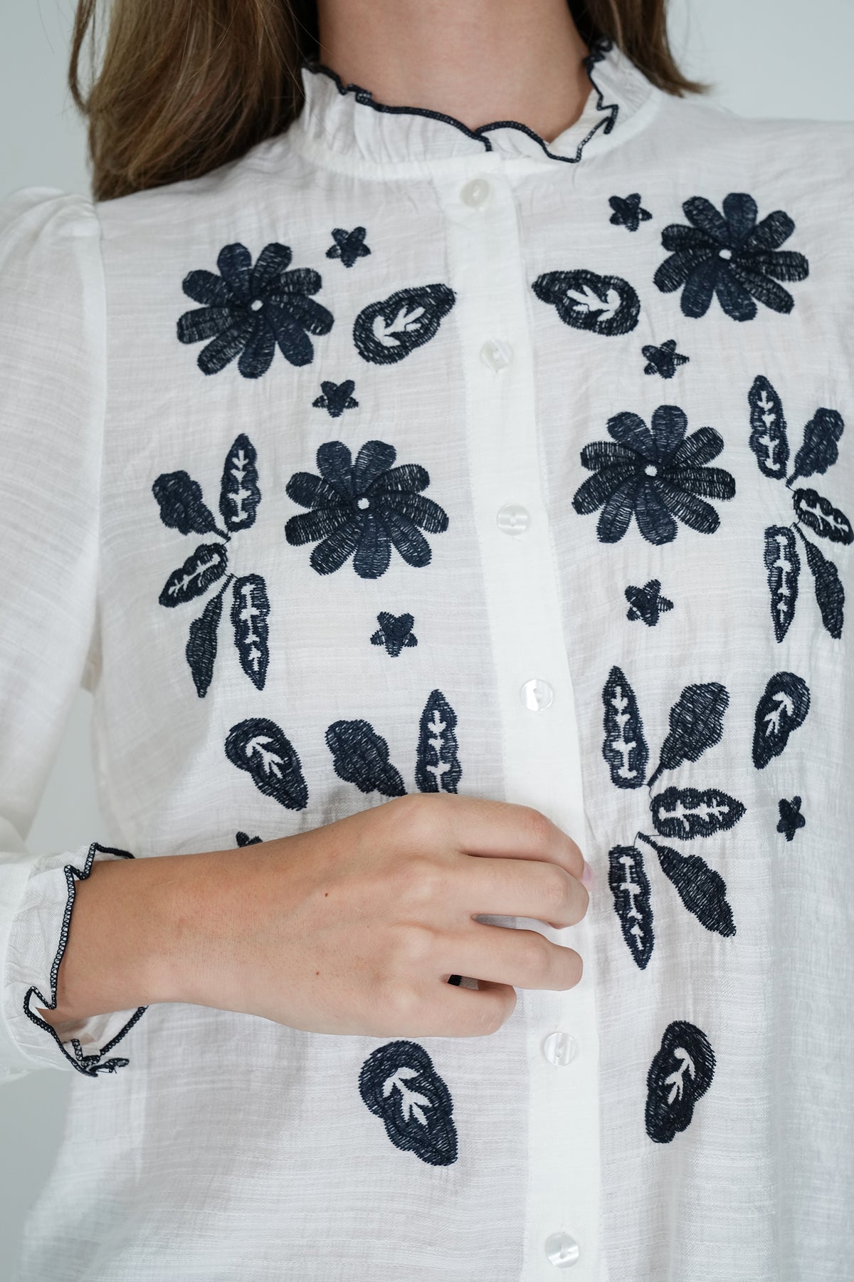 Navy Embroidered Viscose Shirt