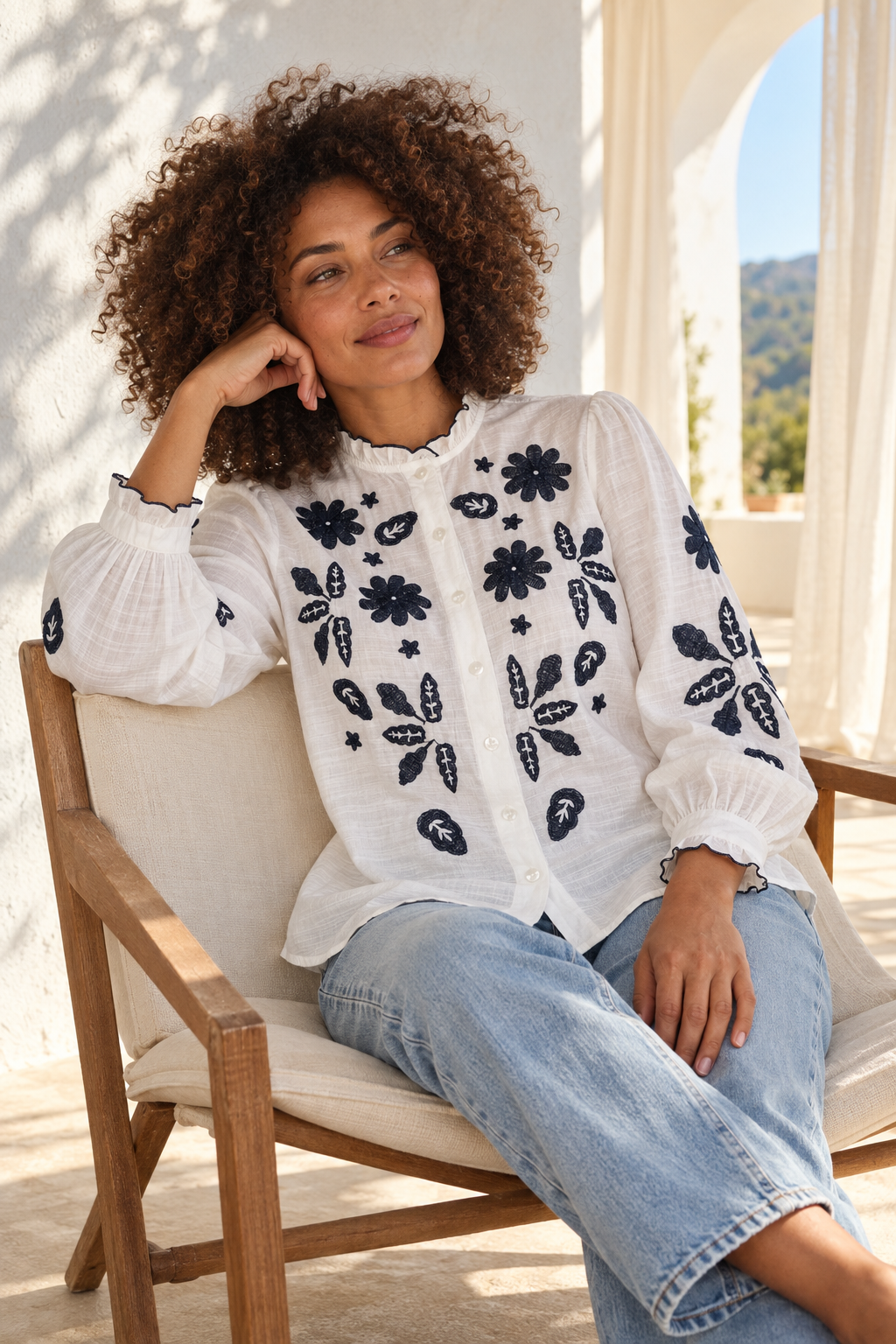 Navy Embroidered Viscose Shirt