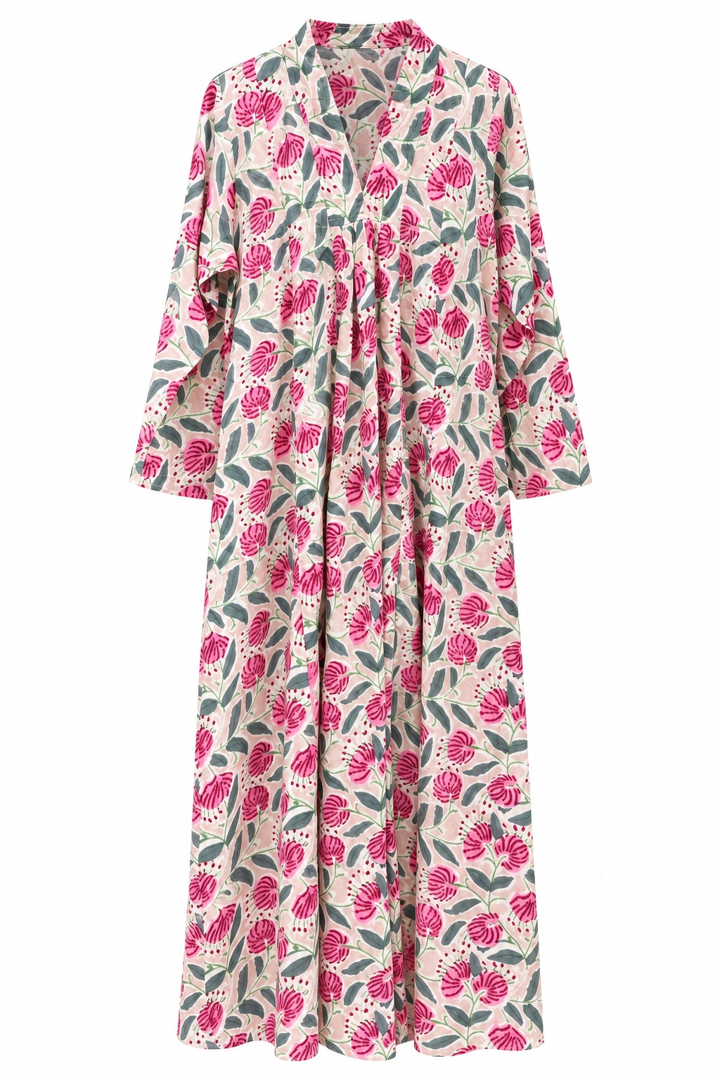Peach and Pink Cotton Print Liyana Kaftan Dress