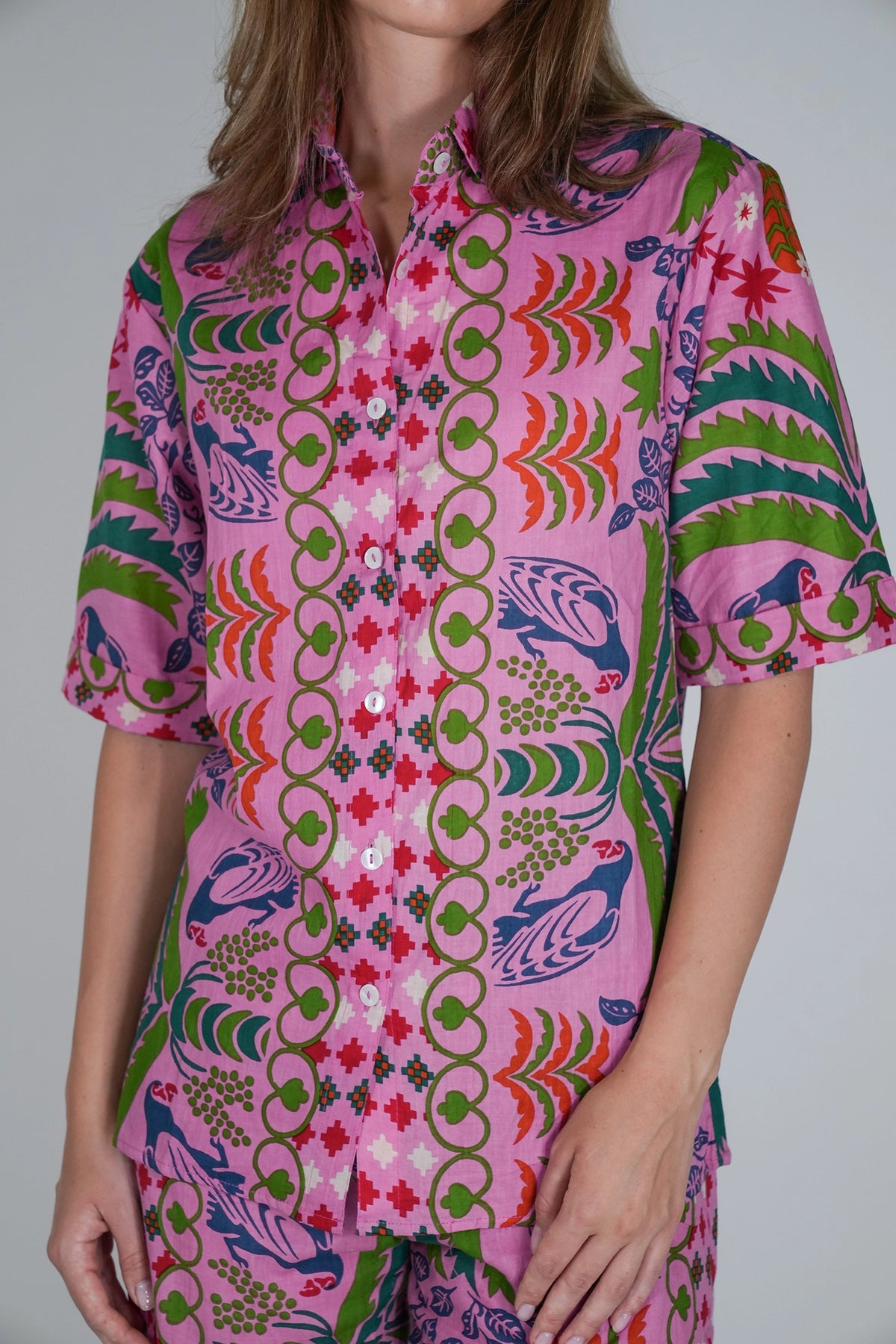 Pink Cotton Island Print Blouse