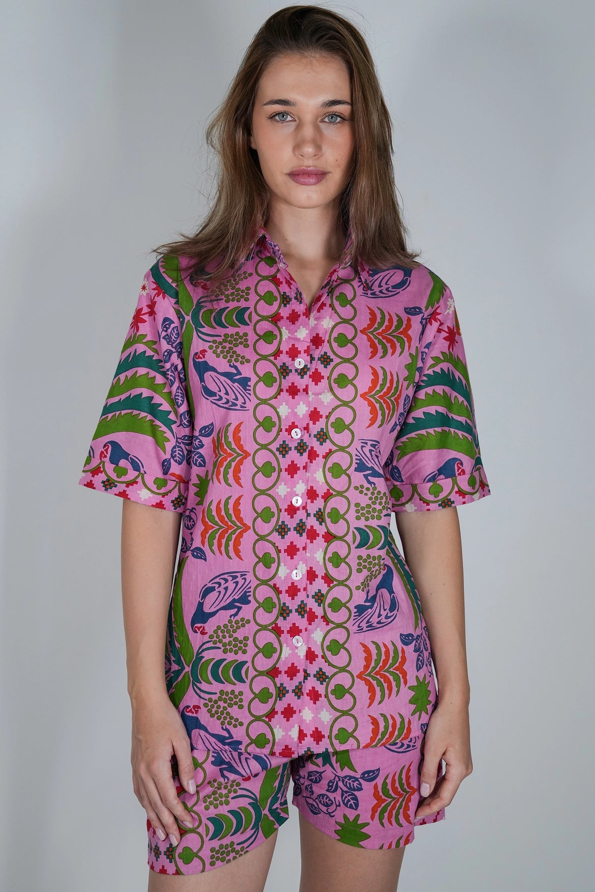 Pink Cotton Island Print Blouse