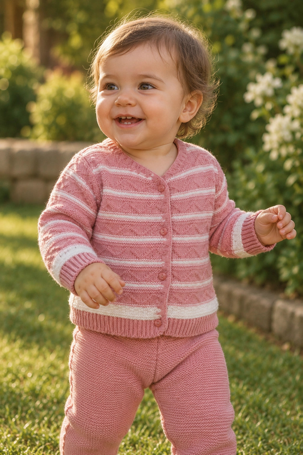 Pink and White Striped Knit Set