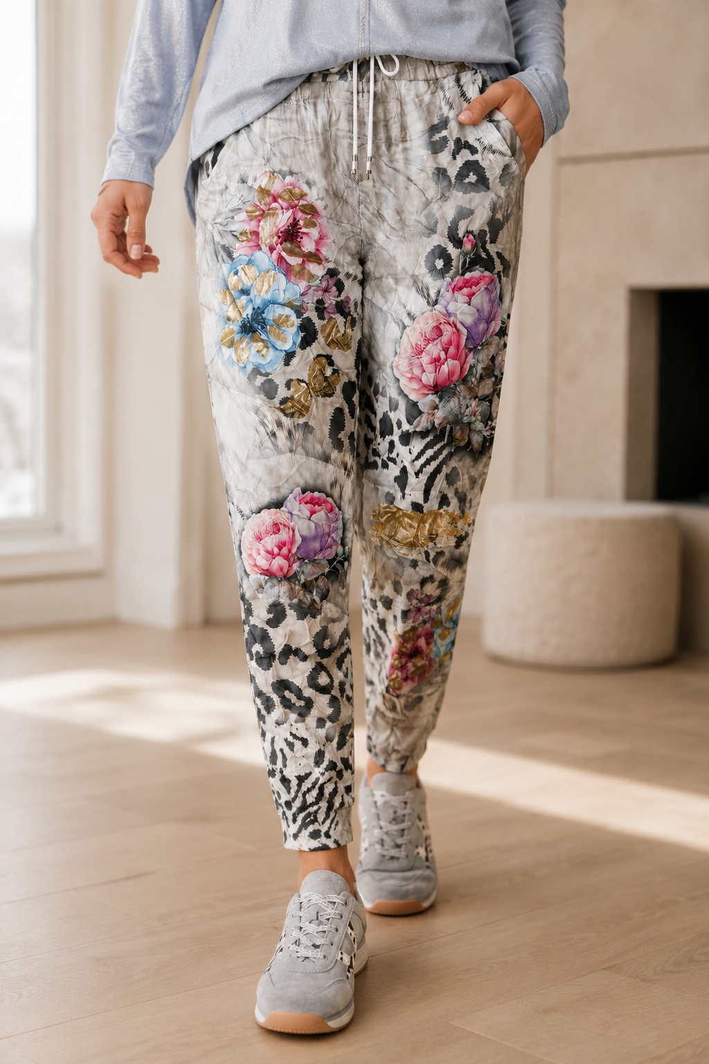 Printed Floral Foil Jogger
