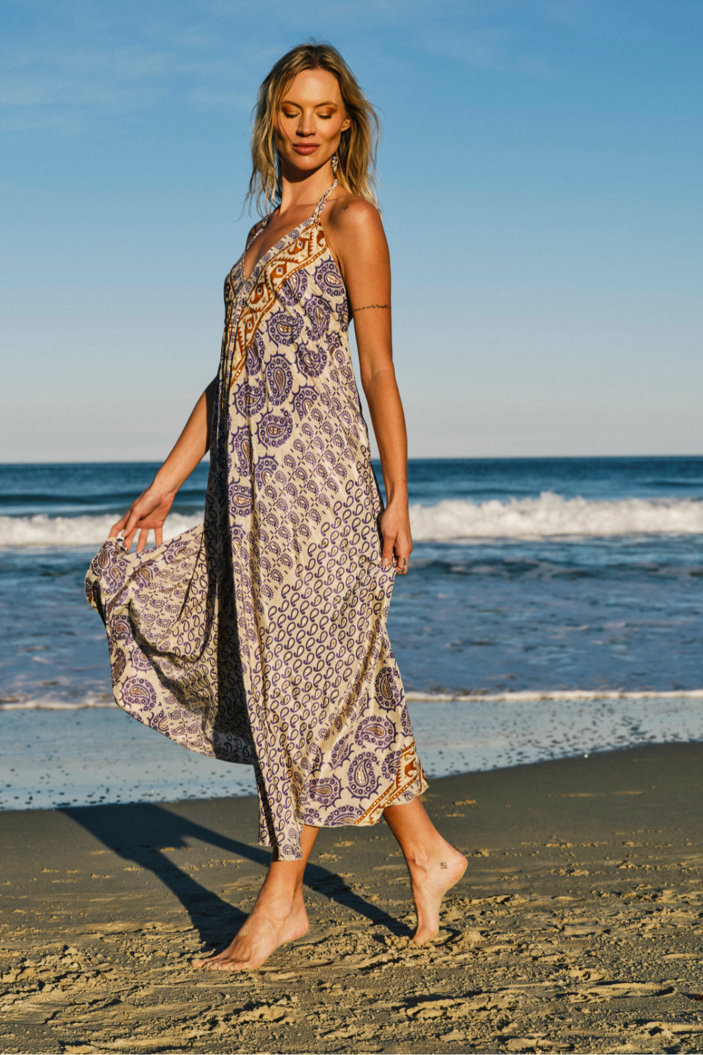 Purple and Gold Halter Dress