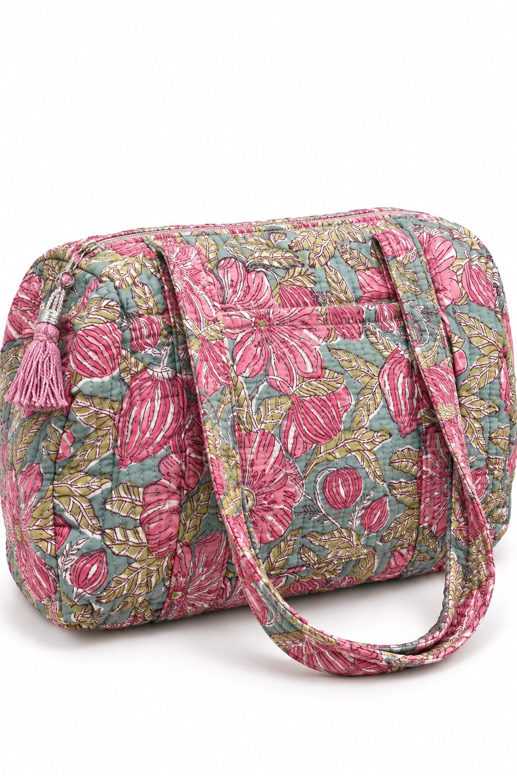 Sage and Pink Floral Duffel Bag With Zip