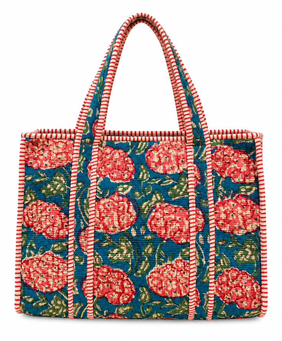 Teal Floral Tote Bag With Zip