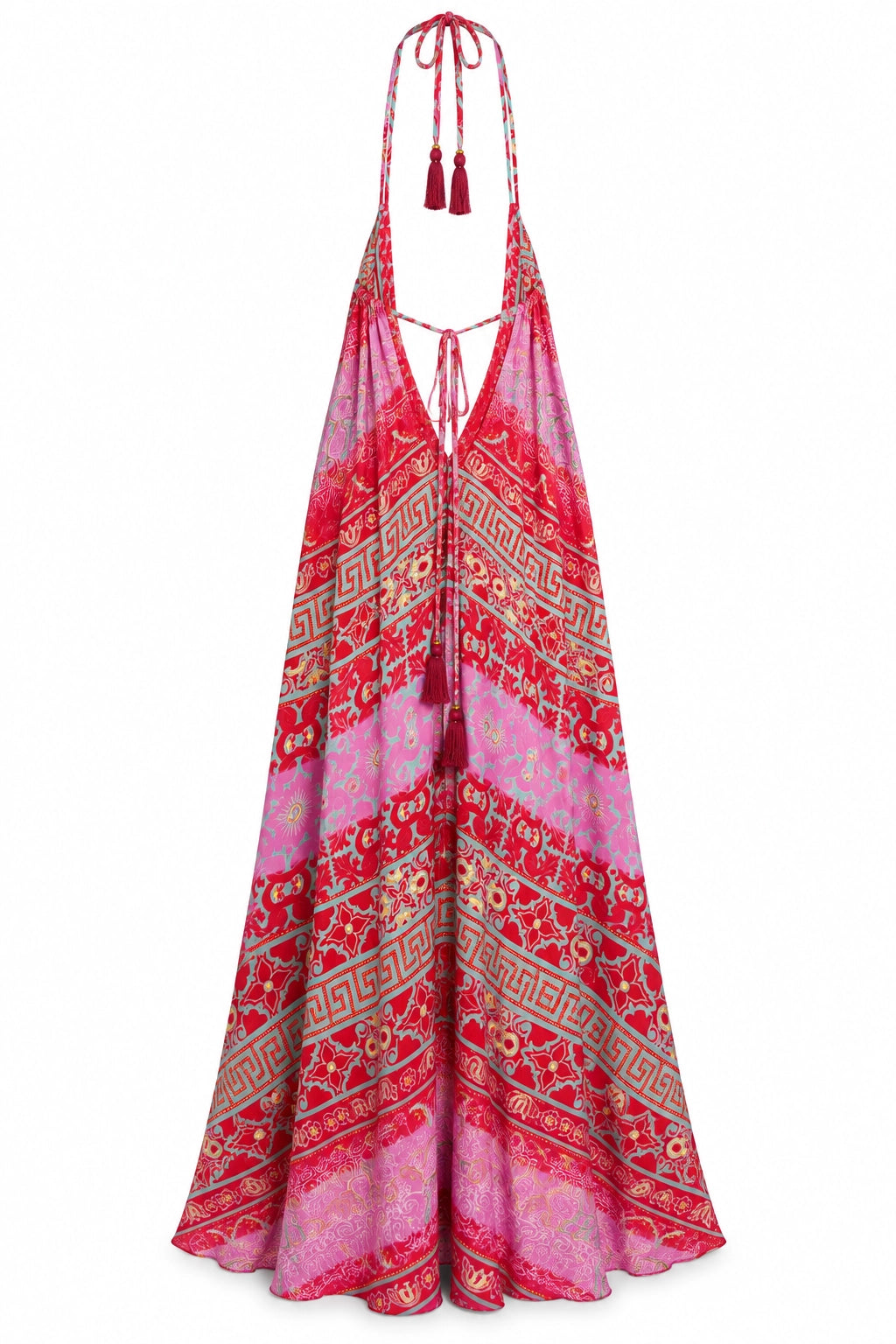 Red and Grey Grecian Halter Dress