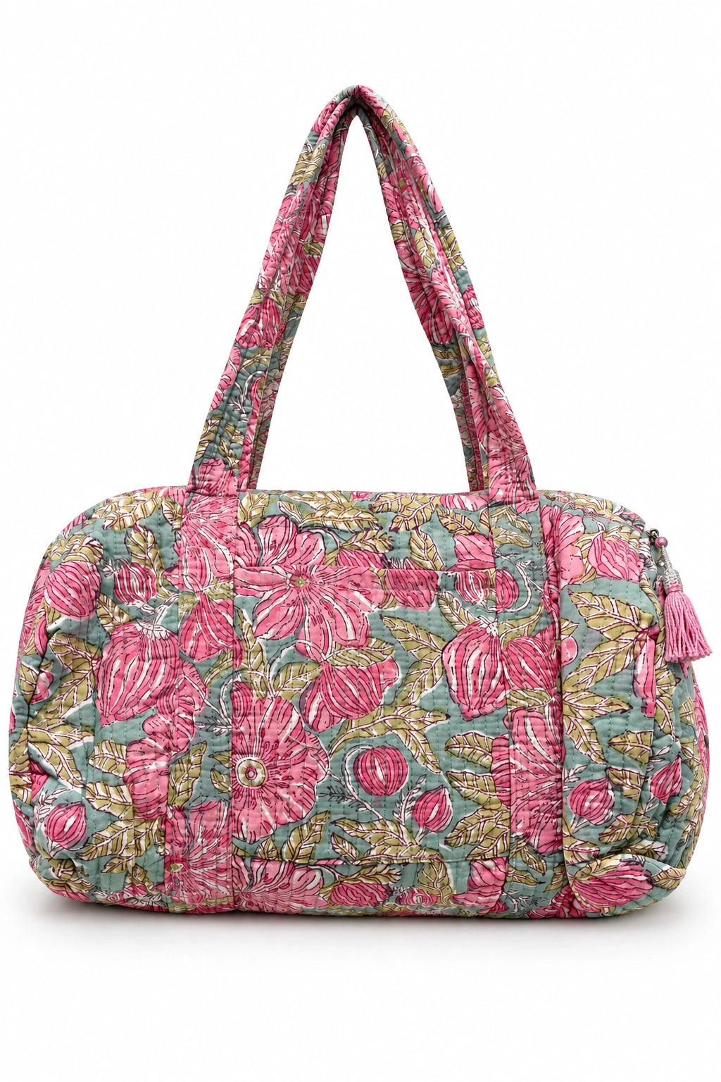 Sage and Pink Floral Duffel Bag With Zip
