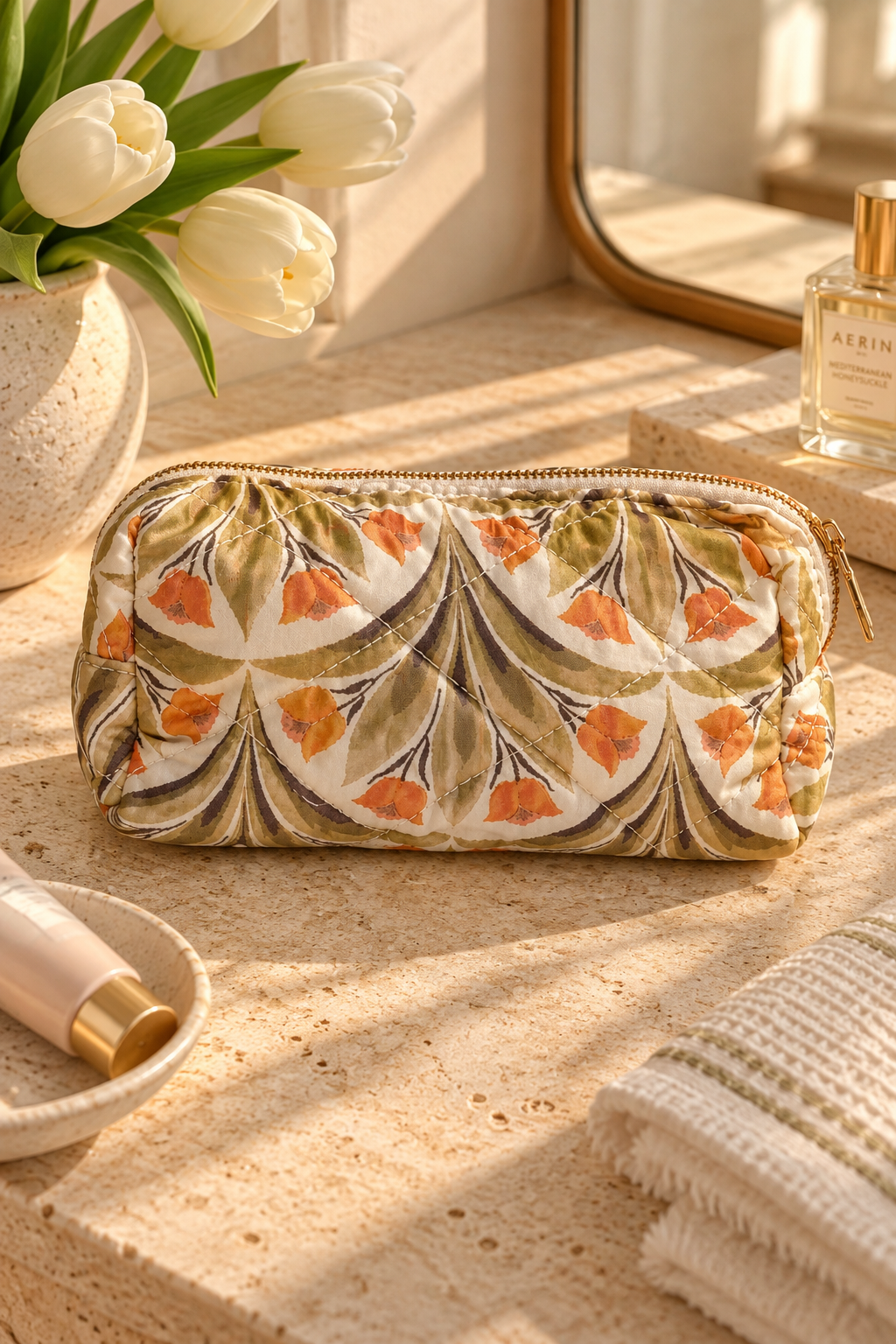 Floral Satin Cosmetic Pouch