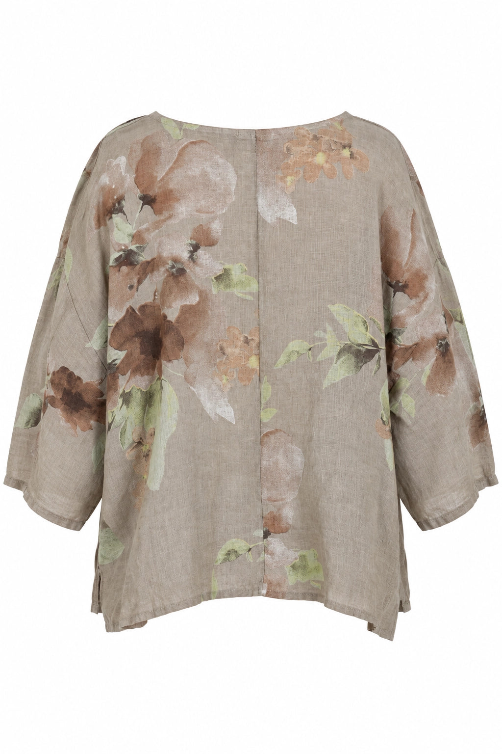 Taupe Amelia Flower Print Linen Top