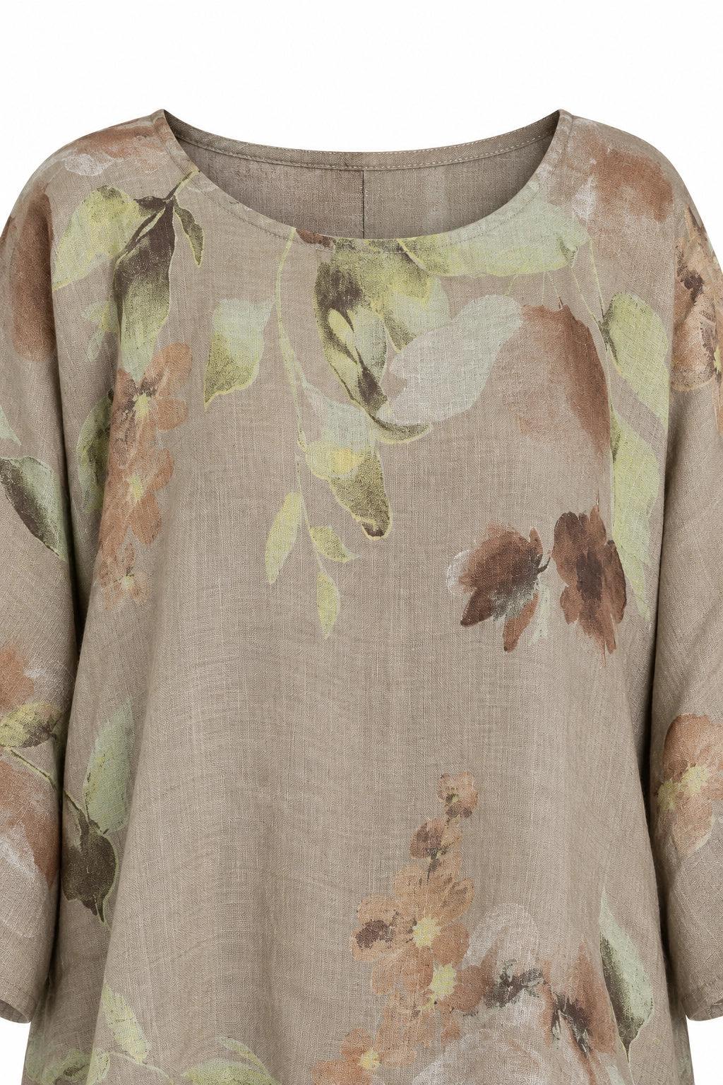 Taupe Amelia Flower Print Linen Top