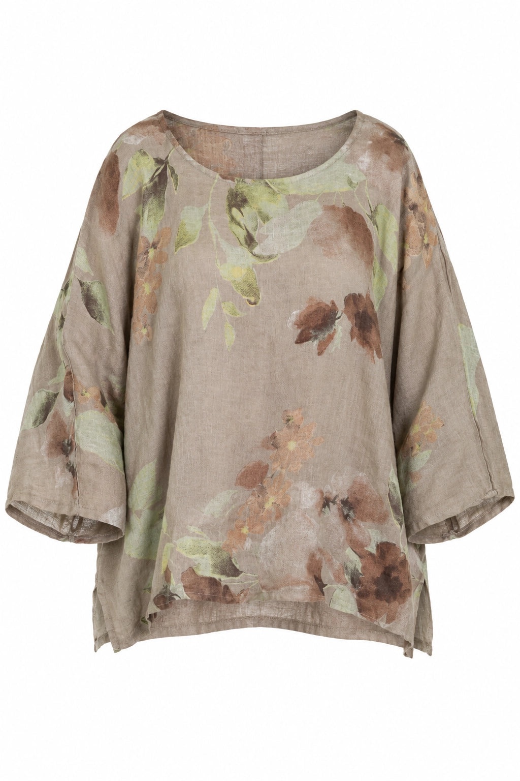 Taupe Amelia Flower Print Linen Top