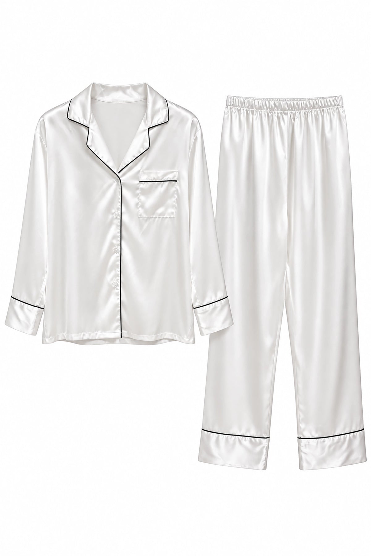 White Satin Long PJ Set