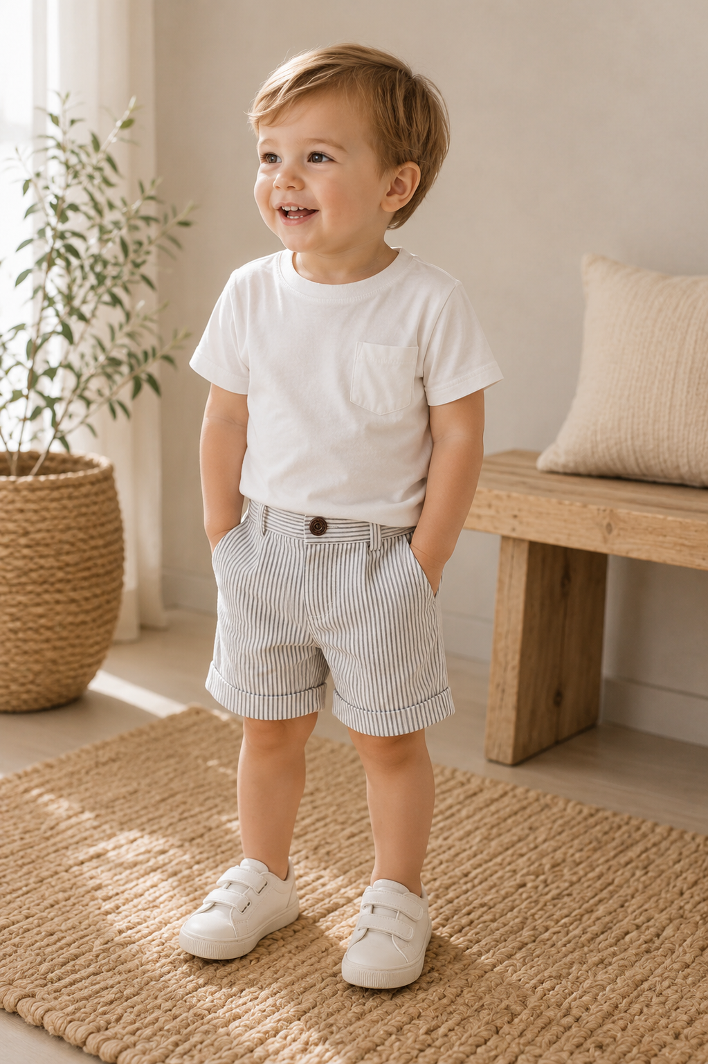 White Striped Shorts