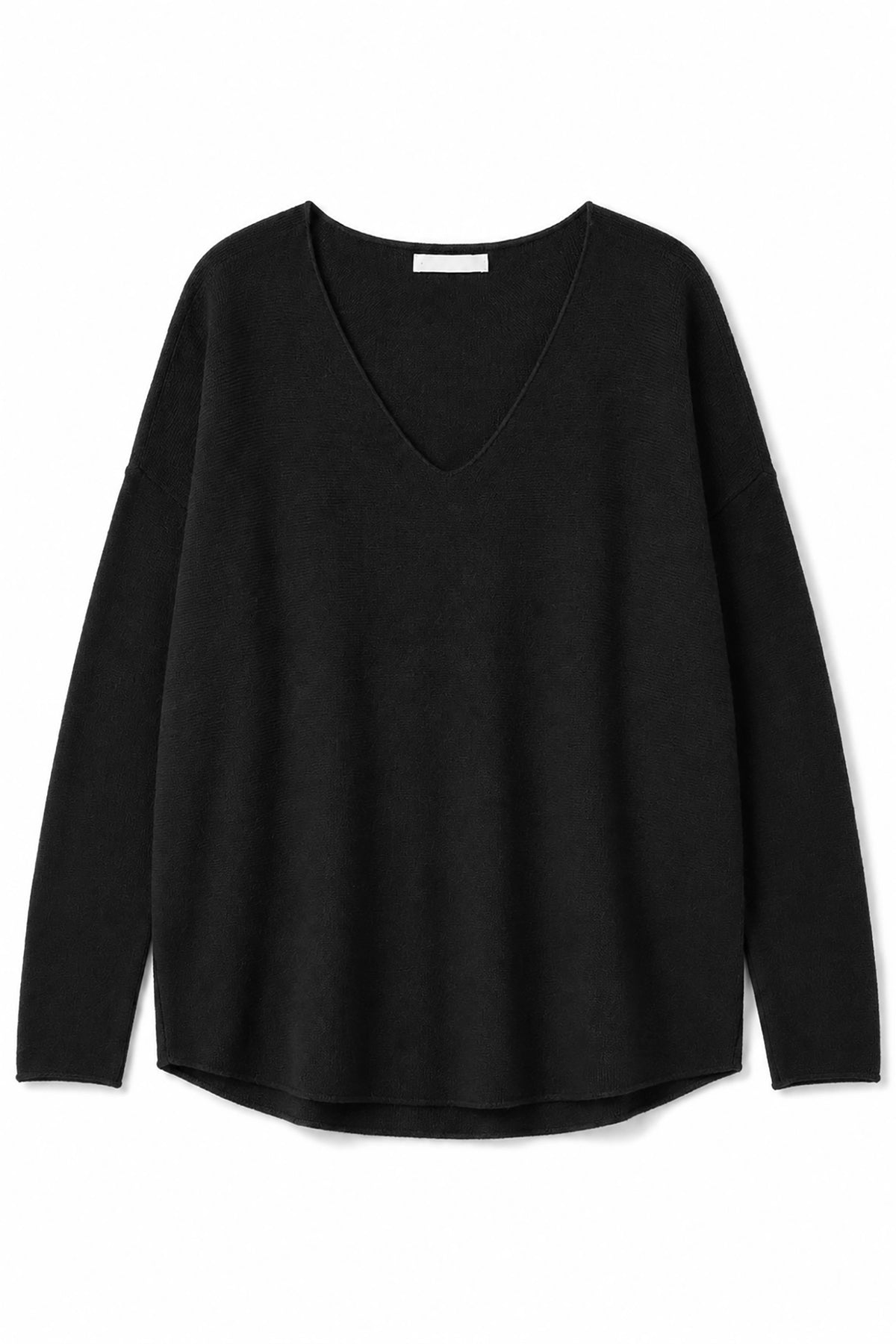 Black long-sleeve top on a white background