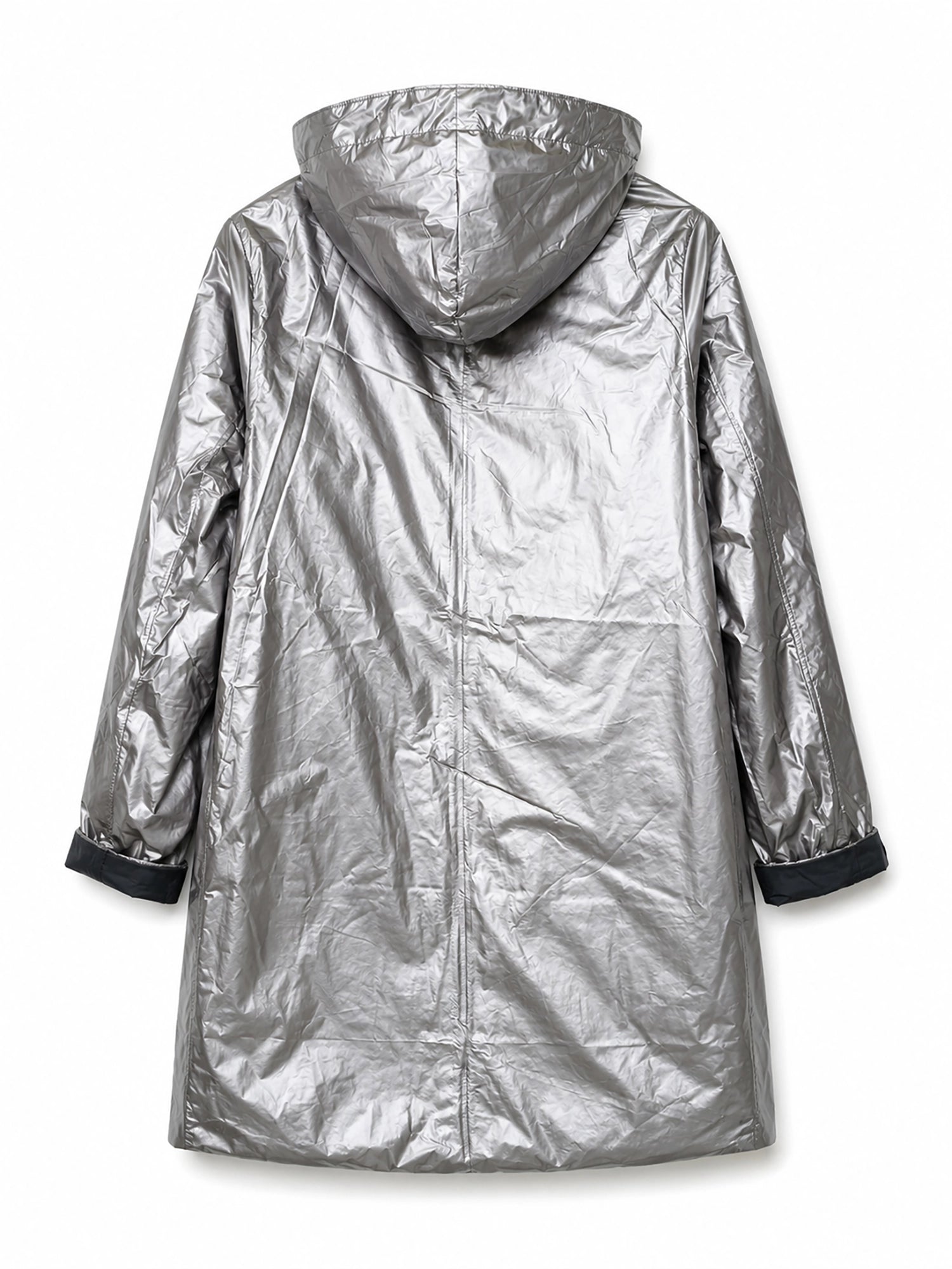 Silver raincoat with a hood on a white background