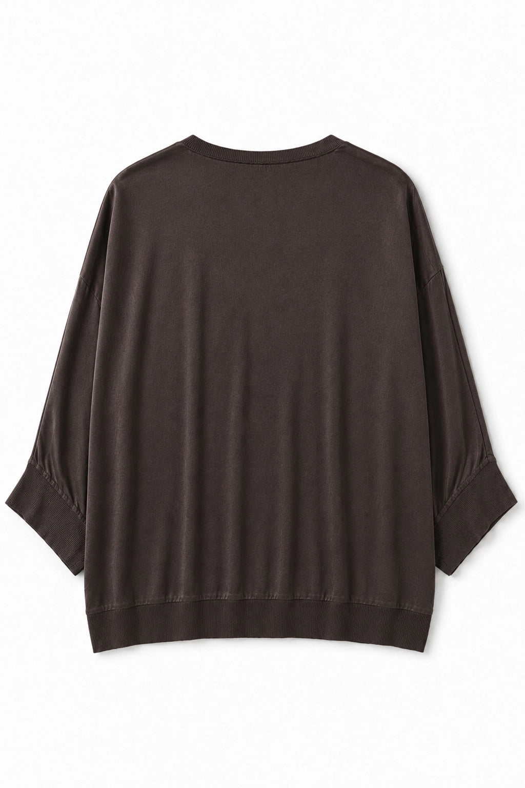 A dark brown long-sleeve top with a relaxed, oversized fit, displayed flat against a plain white background.