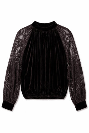 Black sweater with sheer sleeves on a white background