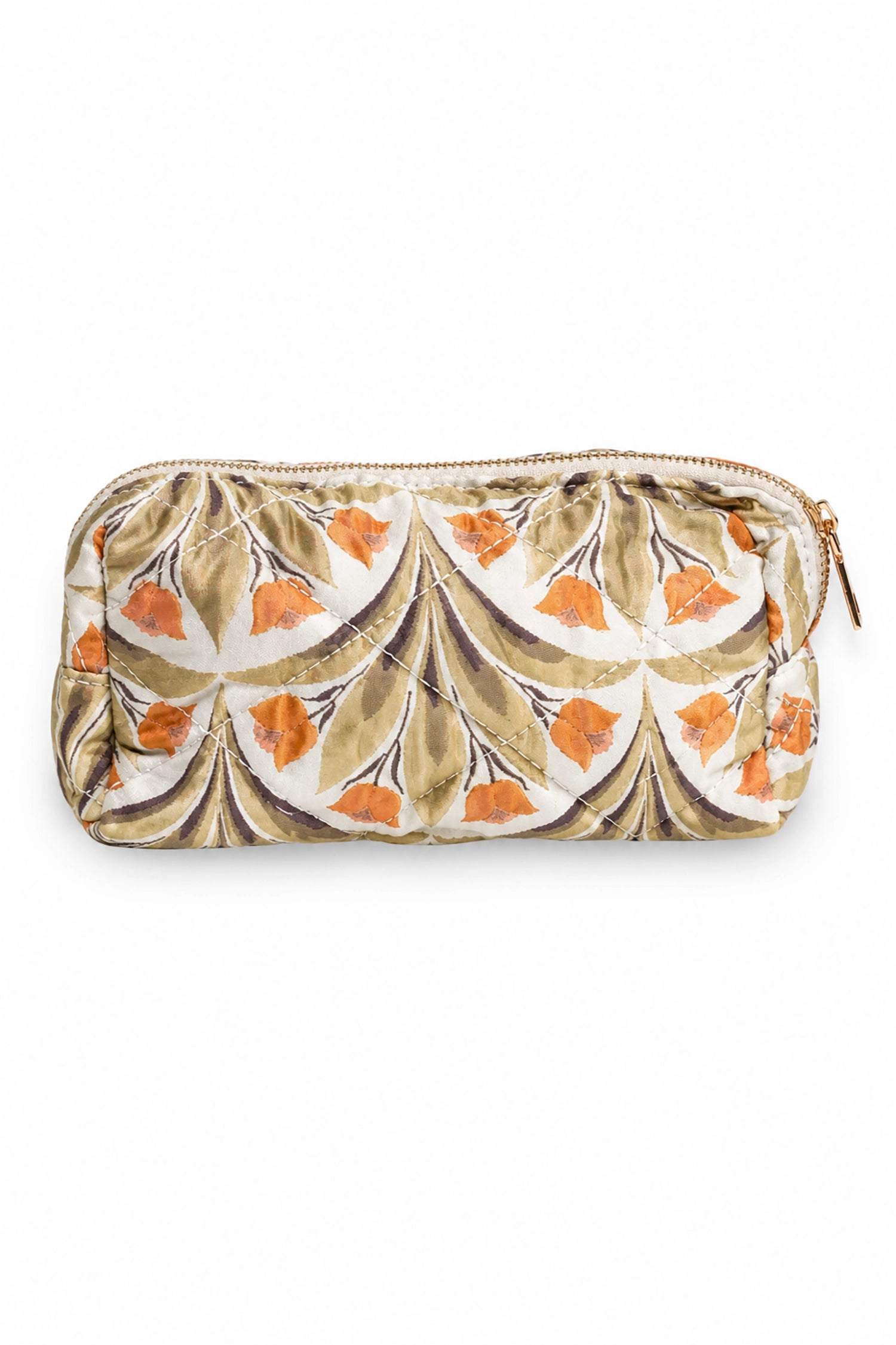 Floral patterned pouch on a white background