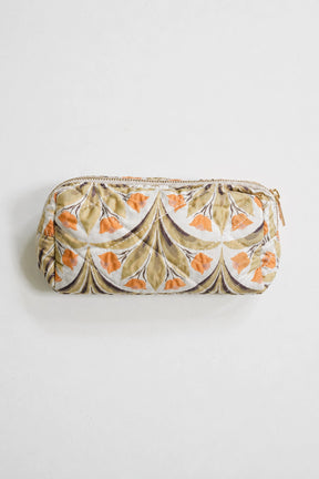 Floral patterned pouch on a white background