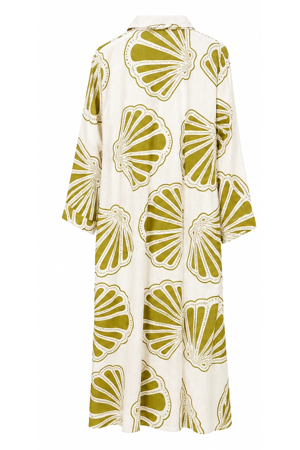 Chartreuse and White Print Cotton Button Kaftan