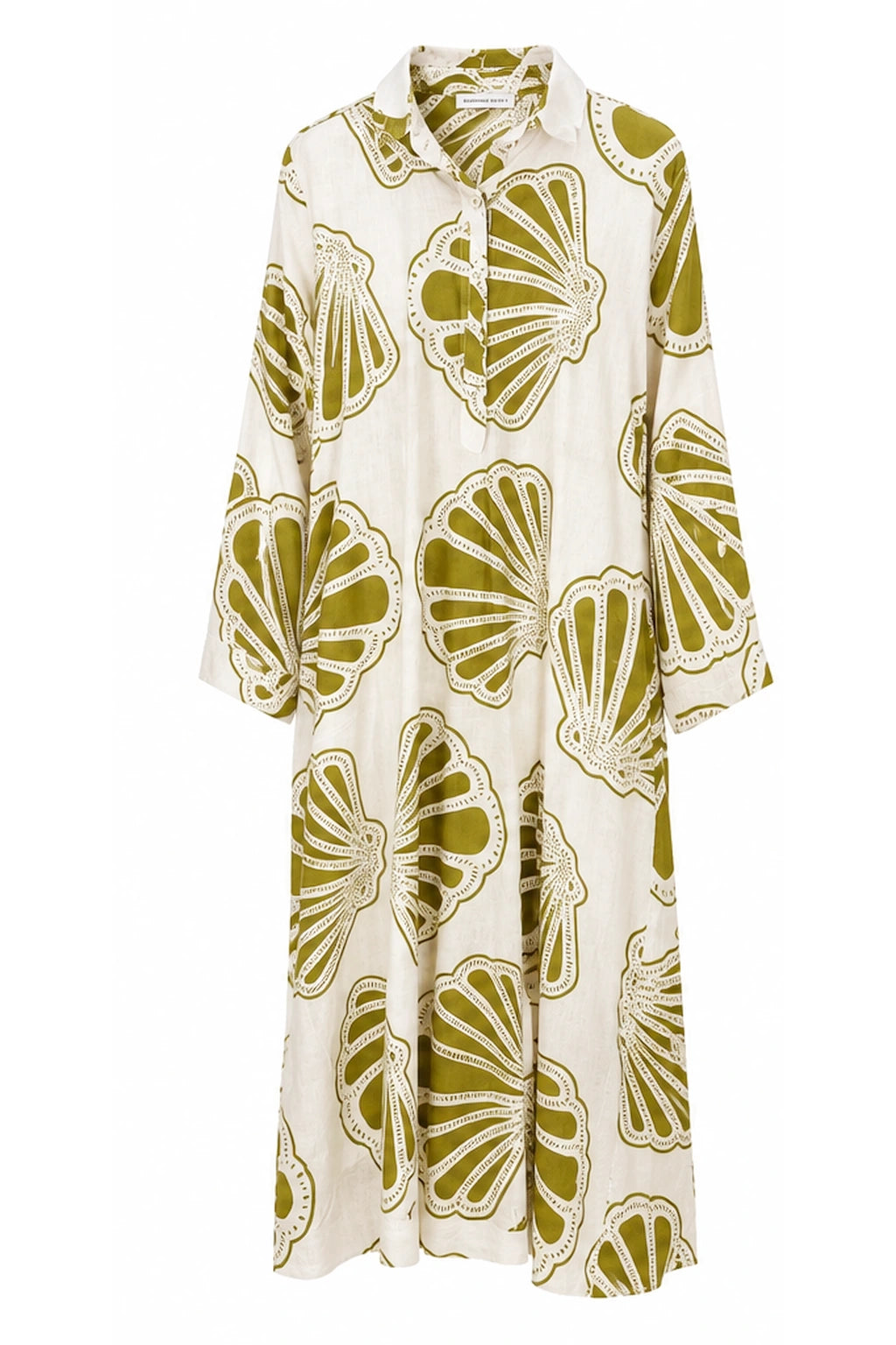 Chartreuse and White Print Cotton Button Kaftan