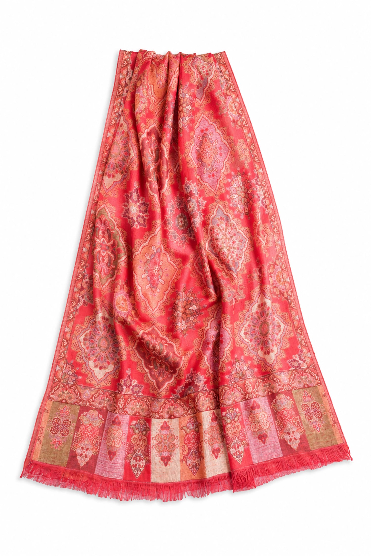 Red patterned scarf on a white background
