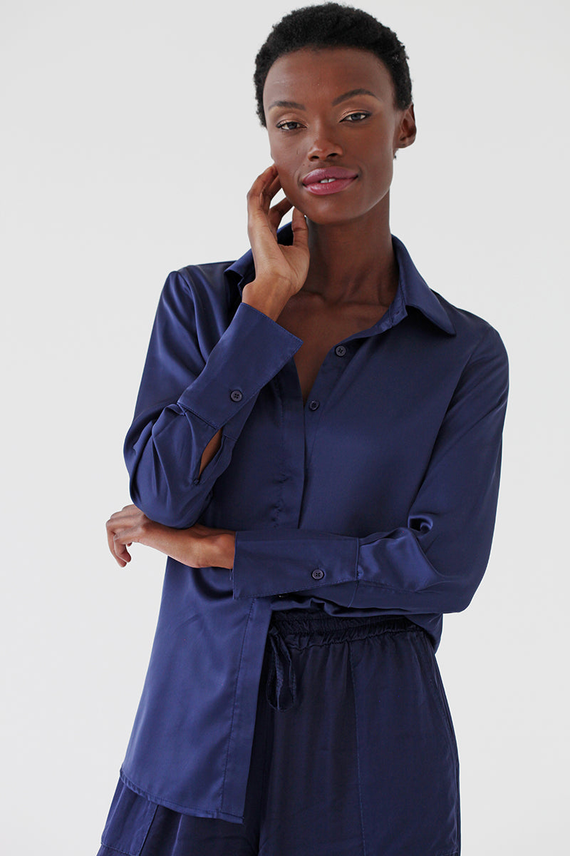 Navy Satin Shirt